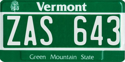 VT license plate ZAS643