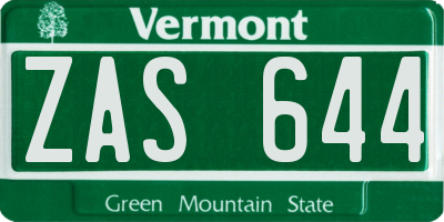 VT license plate ZAS644