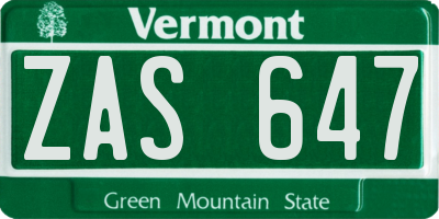 VT license plate ZAS647