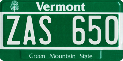 VT license plate ZAS650