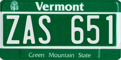 VT license plate ZAS651