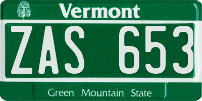 VT license plate ZAS653