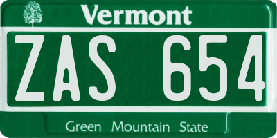 VT license plate ZAS654