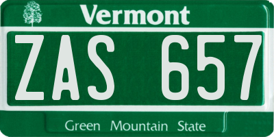 VT license plate ZAS657