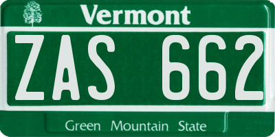 VT license plate ZAS662