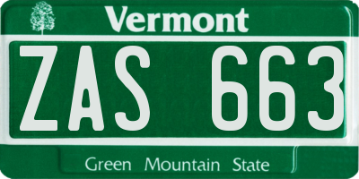 VT license plate ZAS663