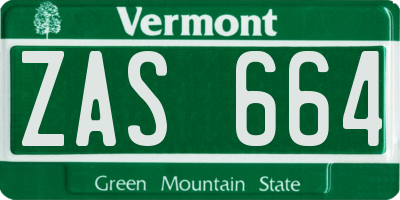 VT license plate ZAS664