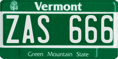 VT license plate ZAS666