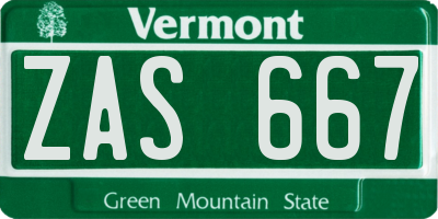VT license plate ZAS667