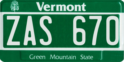 VT license plate ZAS670