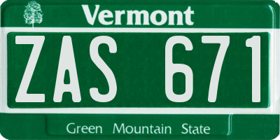 VT license plate ZAS671