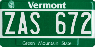 VT license plate ZAS672