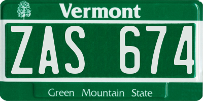 VT license plate ZAS674
