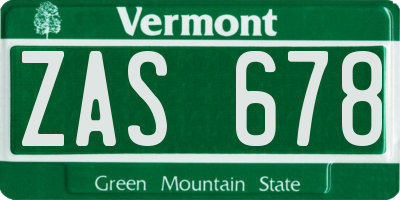 VT license plate ZAS678