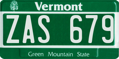 VT license plate ZAS679
