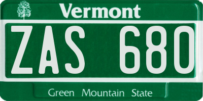 VT license plate ZAS680