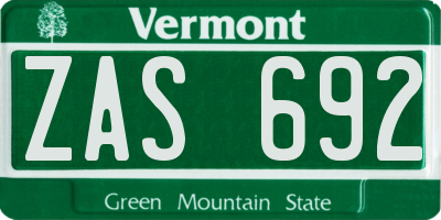 VT license plate ZAS692