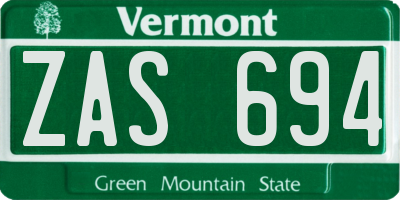 VT license plate ZAS694