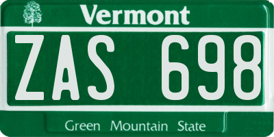VT license plate ZAS698