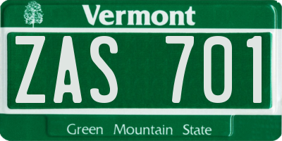 VT license plate ZAS701
