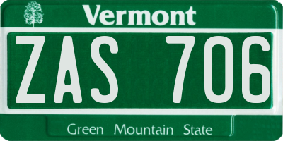 VT license plate ZAS706
