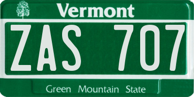 VT license plate ZAS707