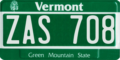 VT license plate ZAS708