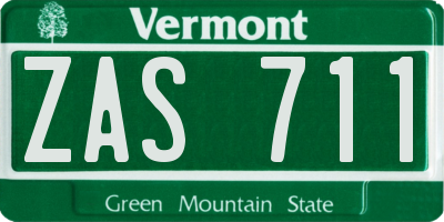 VT license plate ZAS711