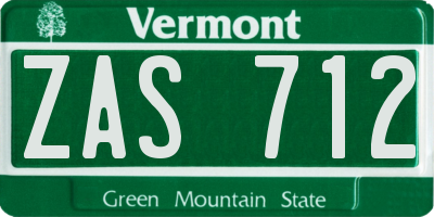 VT license plate ZAS712