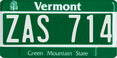 VT license plate ZAS714