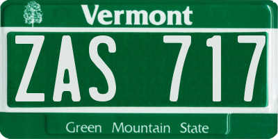 VT license plate ZAS717