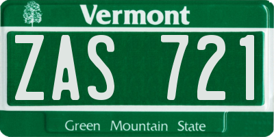 VT license plate ZAS721
