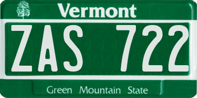 VT license plate ZAS722