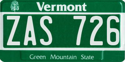 VT license plate ZAS726