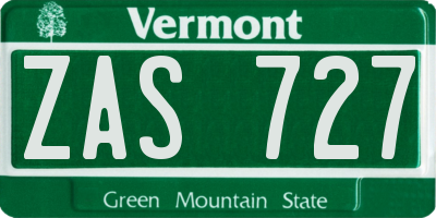 VT license plate ZAS727