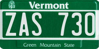 VT license plate ZAS730
