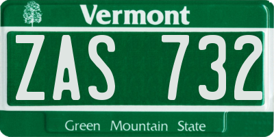 VT license plate ZAS732