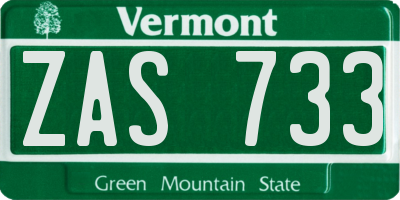 VT license plate ZAS733