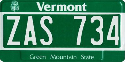 VT license plate ZAS734