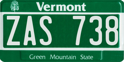 VT license plate ZAS738
