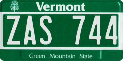 VT license plate ZAS744