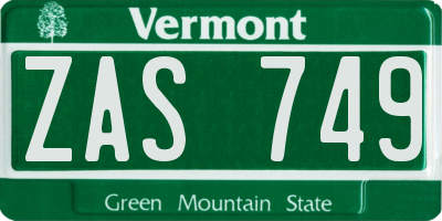 VT license plate ZAS749