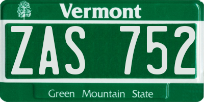 VT license plate ZAS752