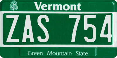 VT license plate ZAS754