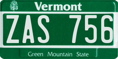 VT license plate ZAS756