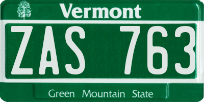 VT license plate ZAS763