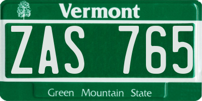 VT license plate ZAS765