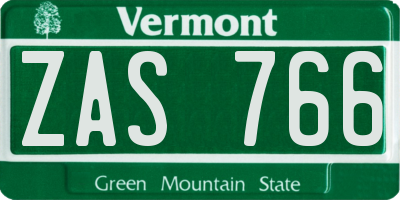 VT license plate ZAS766