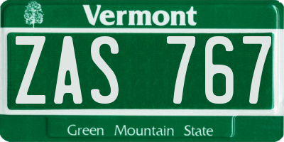 VT license plate ZAS767