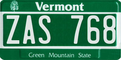 VT license plate ZAS768